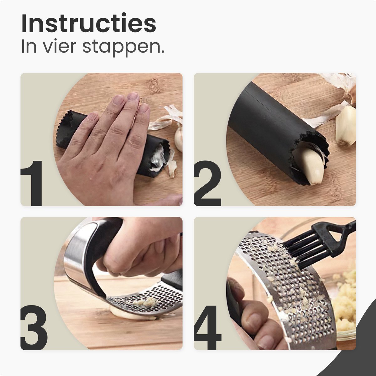 Presse-ail/Presse-gingembre - Compatible lave-vaisselle - Avec brosse et éplucheur en silicone