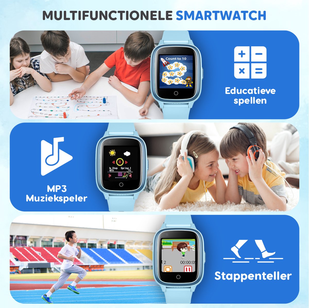 Rock&Rose 4G GPS Horloge Kind - Blauw