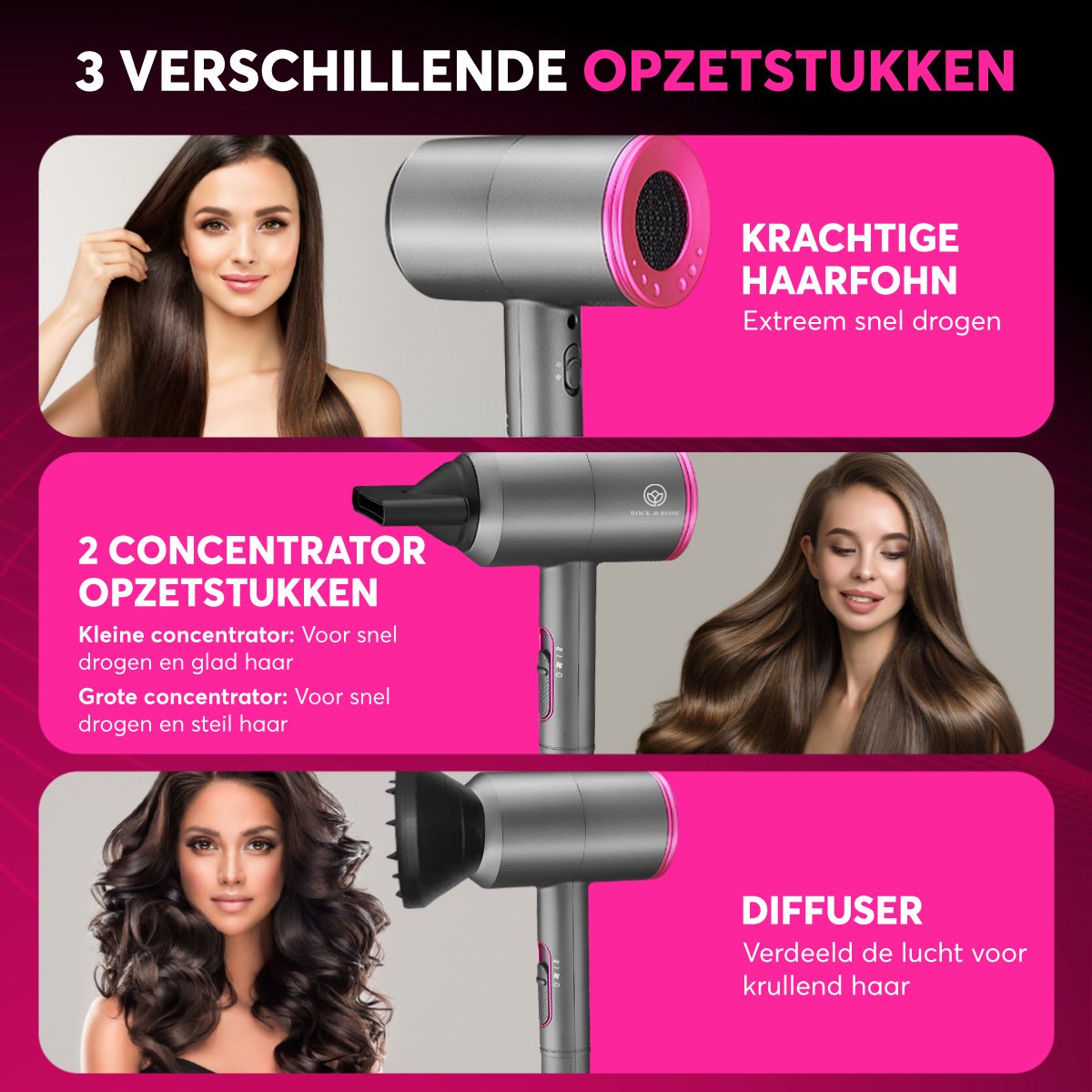 Sèche-cheveux Rock&amp;Rose avec diffuseur