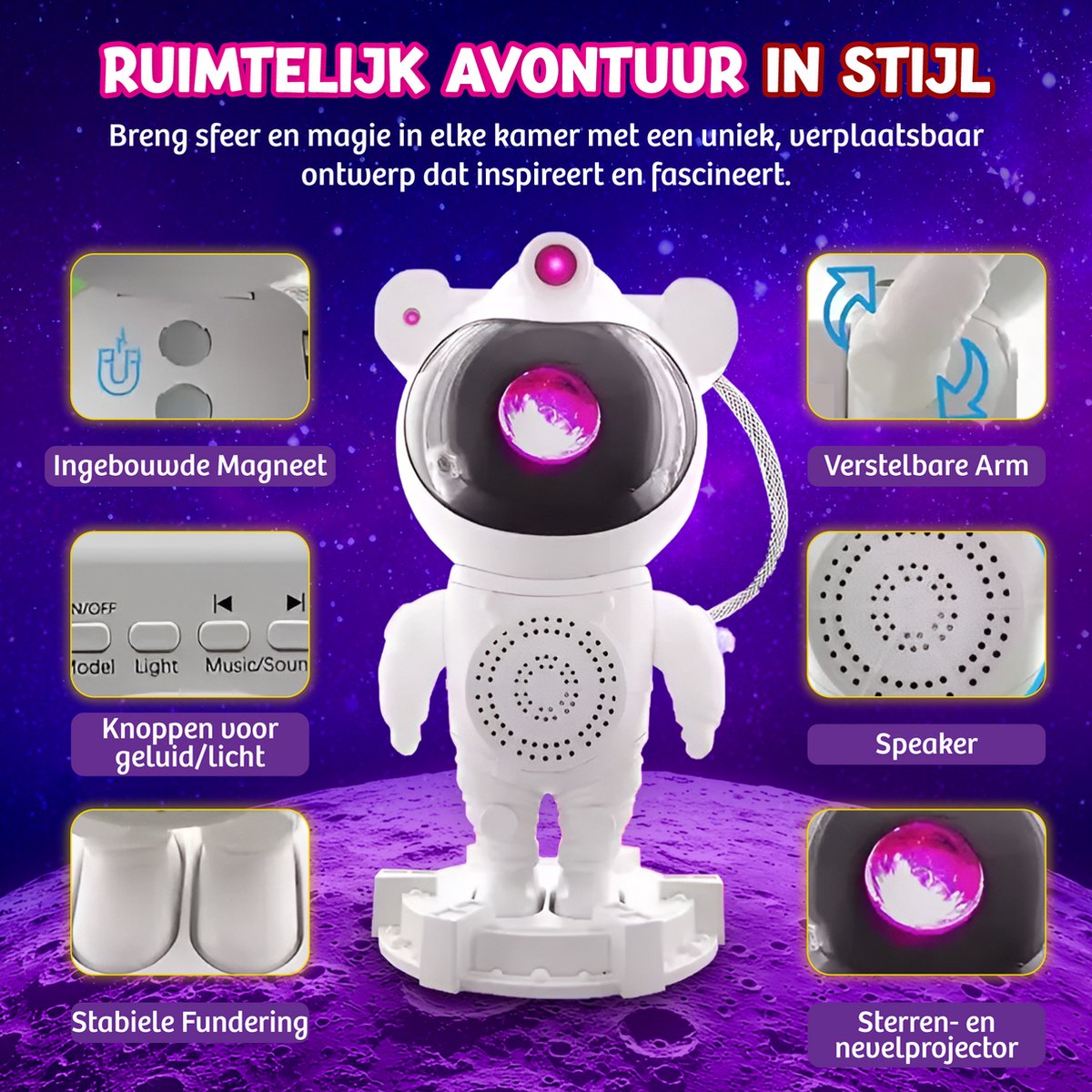 Rock&Rose Astronaut Sterren Projector