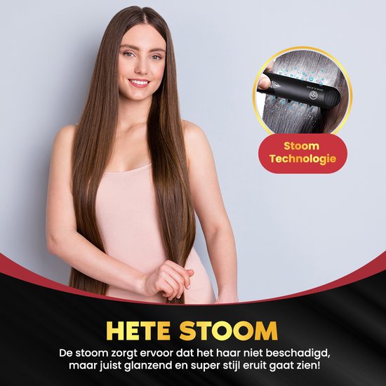 Stoomstijltang met model met stijl haar 