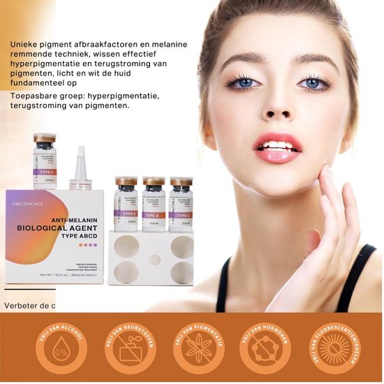 Freezing'Age Anti-Melanine Serum - Huidverzorging Pigmentvlekken - Pigmentvlekken Verwijderen - Hyperpigmentatie Donkere vlekken - 4x 10ml