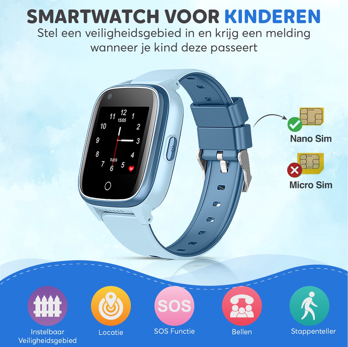 Rock&Rose 4G GPS Horloge Kind - Blauw