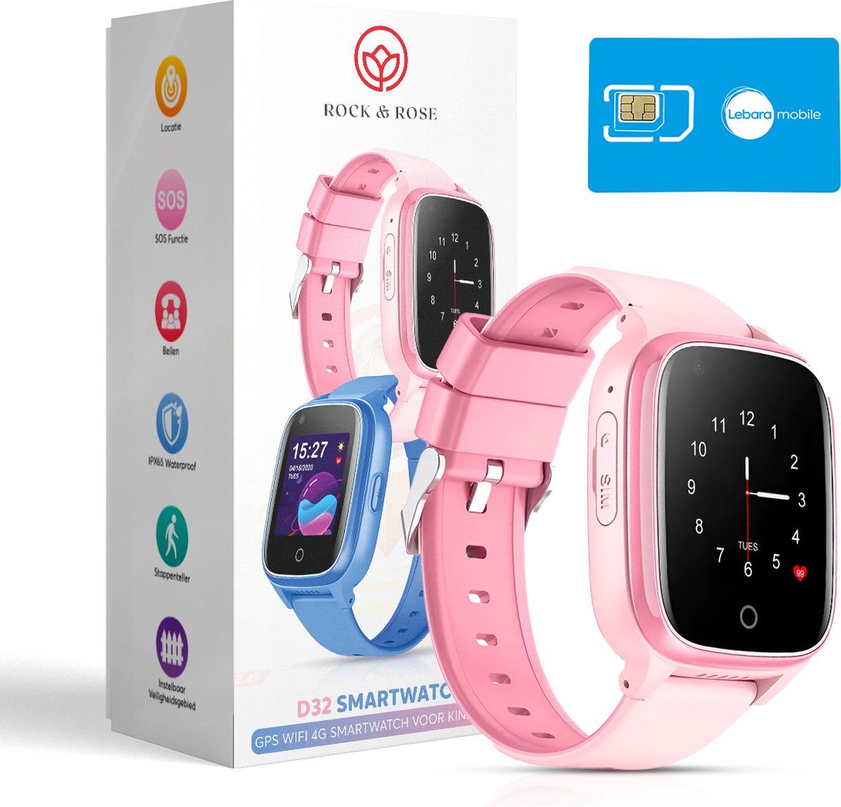 Rock&Rose 4G GPS Horloge Kind - Roze